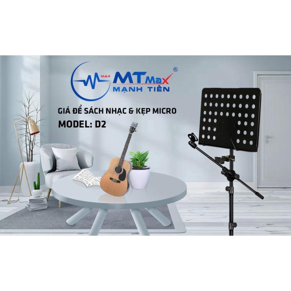 Giá để sách nhạc D2 - Kèm kẹp mic, kẹp điện thoại - Chân giá đỡ bản nhạc tích hợp chân đứng phòng thu gắn micro karaoke