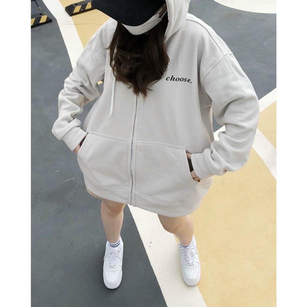 Áo Khoác Nỉ Lót Bông Dây Kéo thêu chữ CHOOSE form rộng ullzang Unisex, ÁO KHOÁC NỈ HOODIE DÂY KÉO THÊU CHỮ  UNISEX - ÁO FORM RỘNG CHẤT NỈ DÀY MỊN DÀNH CHO NAM VÀ NỮ