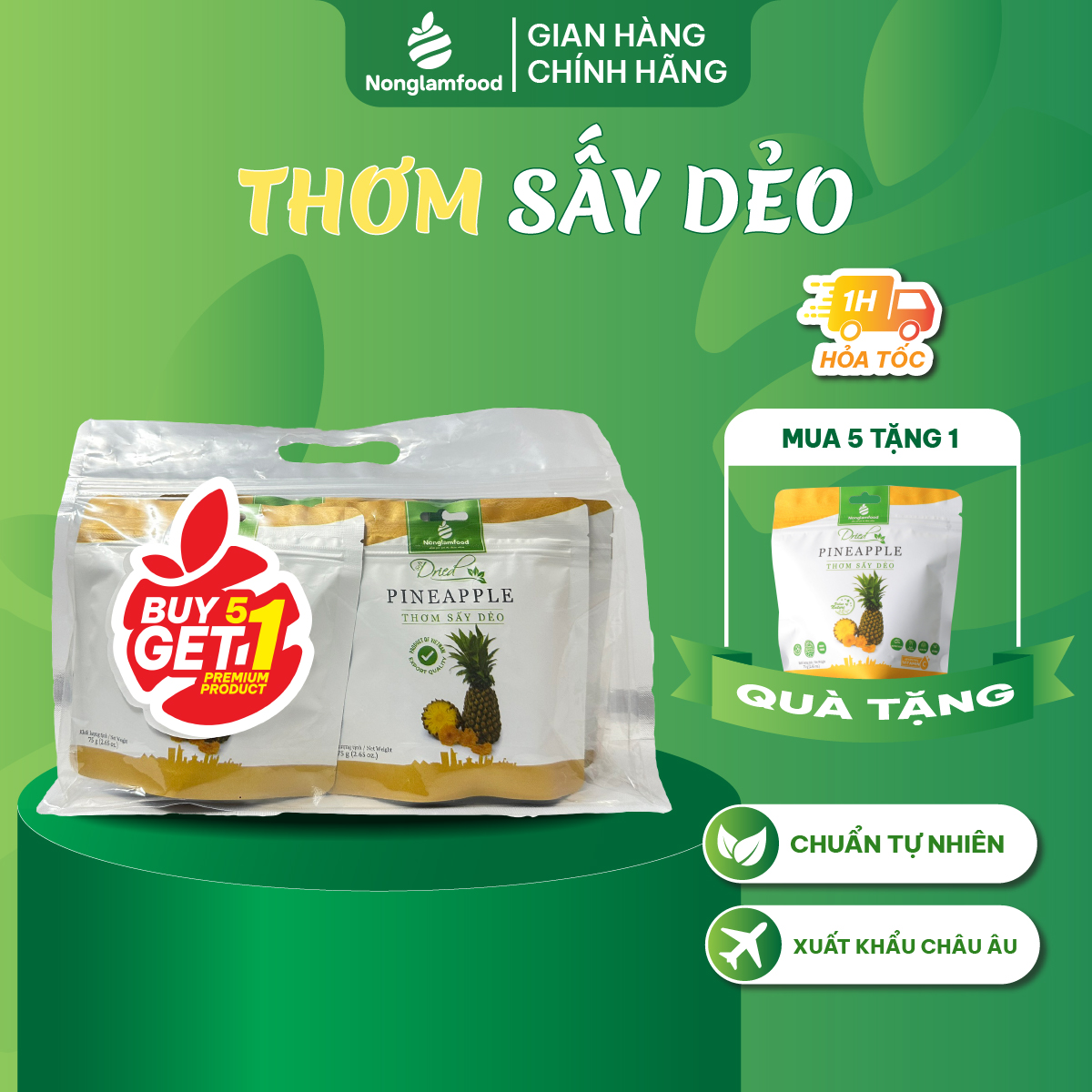 [Mua 5 tặng 1] Combo 5 túi Thơm sấy dẻo Nonglamfood túi 75g | Giảm cân, đẹp da, giữ dáng hiệu quả, ăn vặt healthy snack