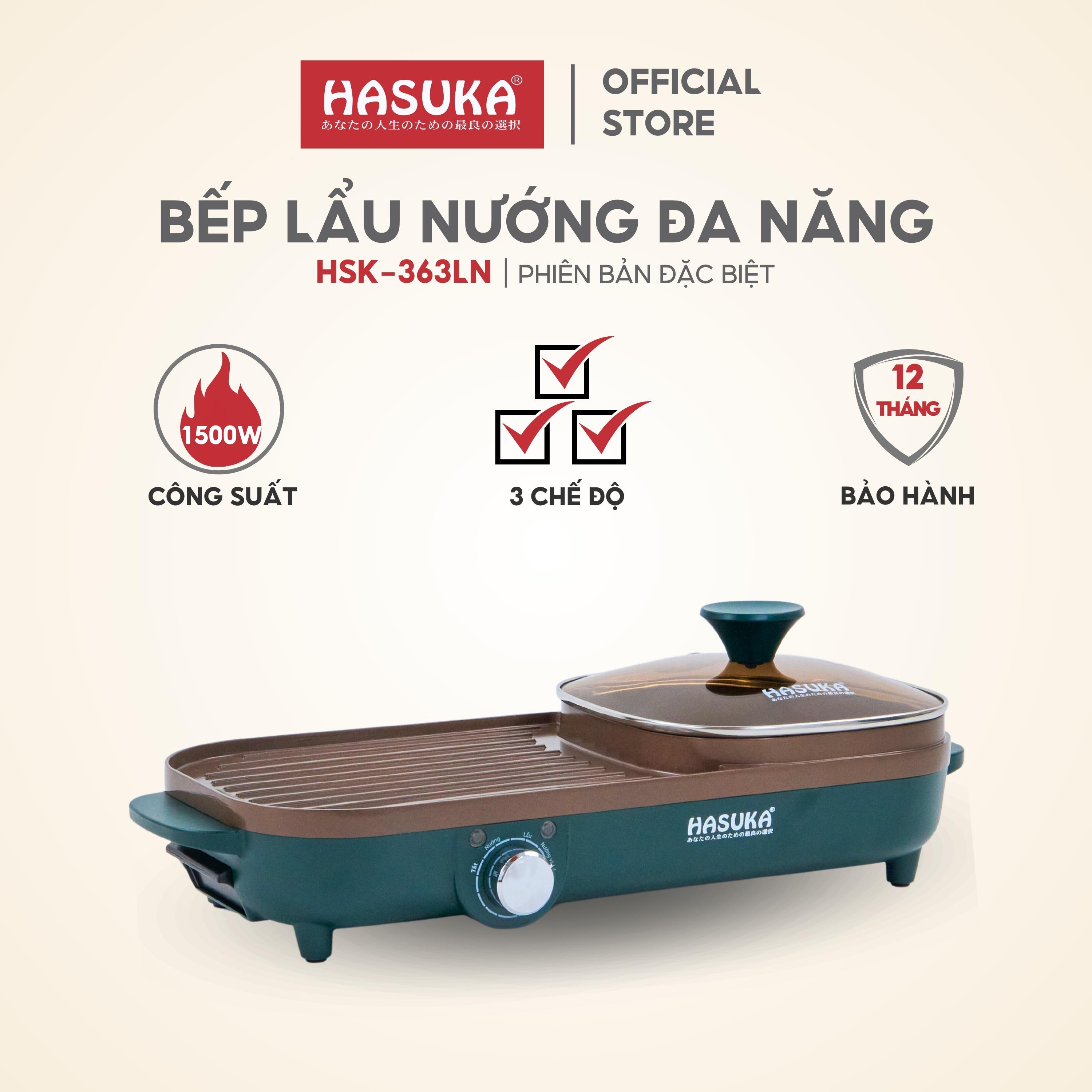 Bếp lẩu nướng đa năng HASUKA HSK-363LN công suất 1700W 2in1 nướng, lẩu đồng thời, lòng nồi chống dính Ceramic an toàn - HÀNG CHÍNH HÃNG