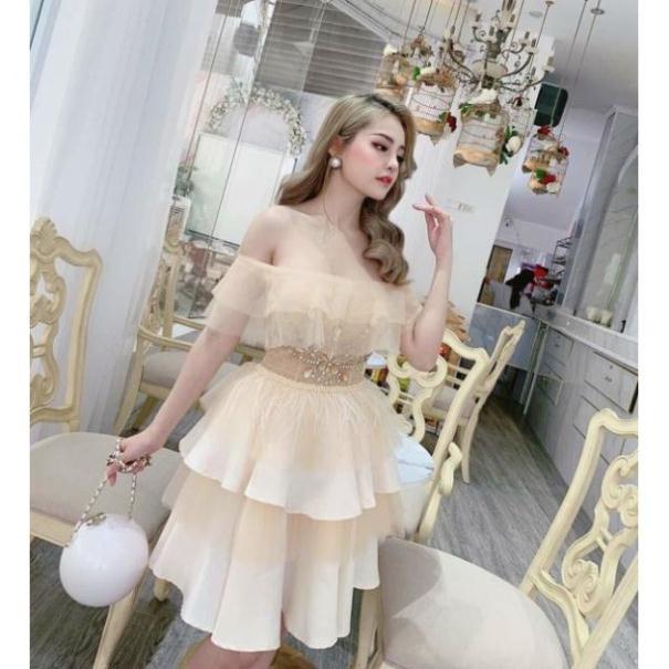 Đầm xoè bẹt vai cao cấp kết đá pha lê Sang Trọng - có size M//L đến 58kg - MS207V695 MMR