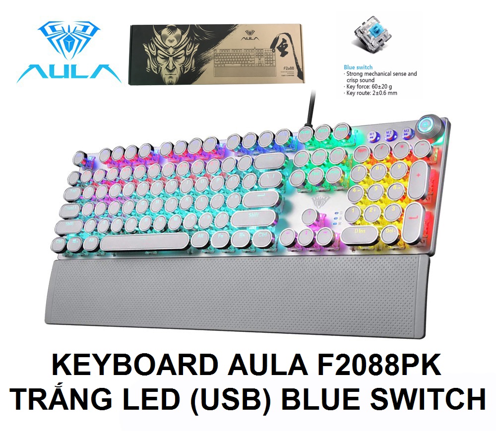 Bàn phím cơ thật AULA F2088 siêu đẹp - Đèn nền xuyên LED đổi màu 20 chế độ ,cơ giá rẻ, blue switch,kèm kê tay-HÀNG CHÍNH HÃNG
