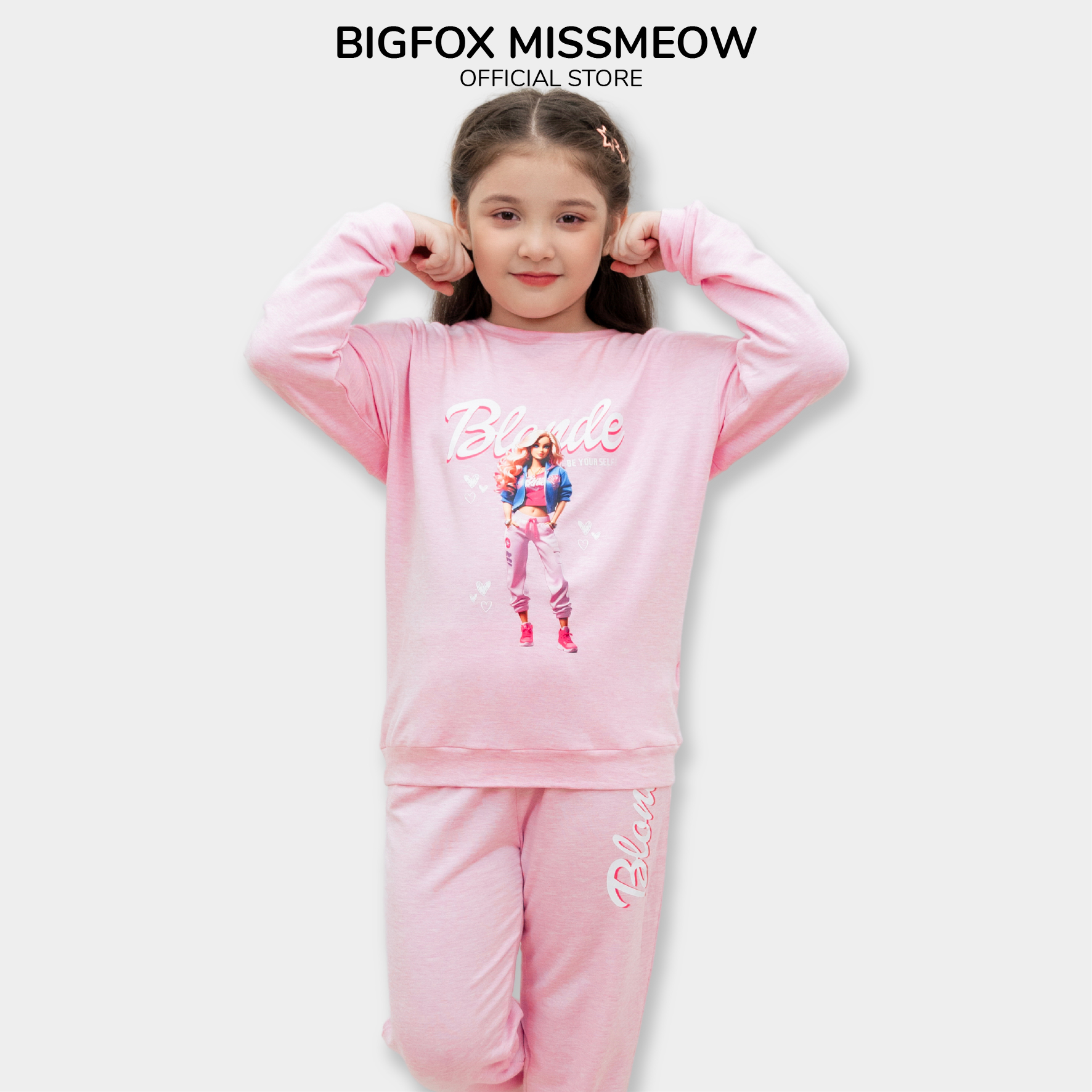 Bộ nỉ thu đông bé gái BIGFOX MISS MEOW size đại, quần áo dài tay cho trẻ em phom Hàn Quốc cỡ 3,7,11 tuổi 20kg 40kg 1971