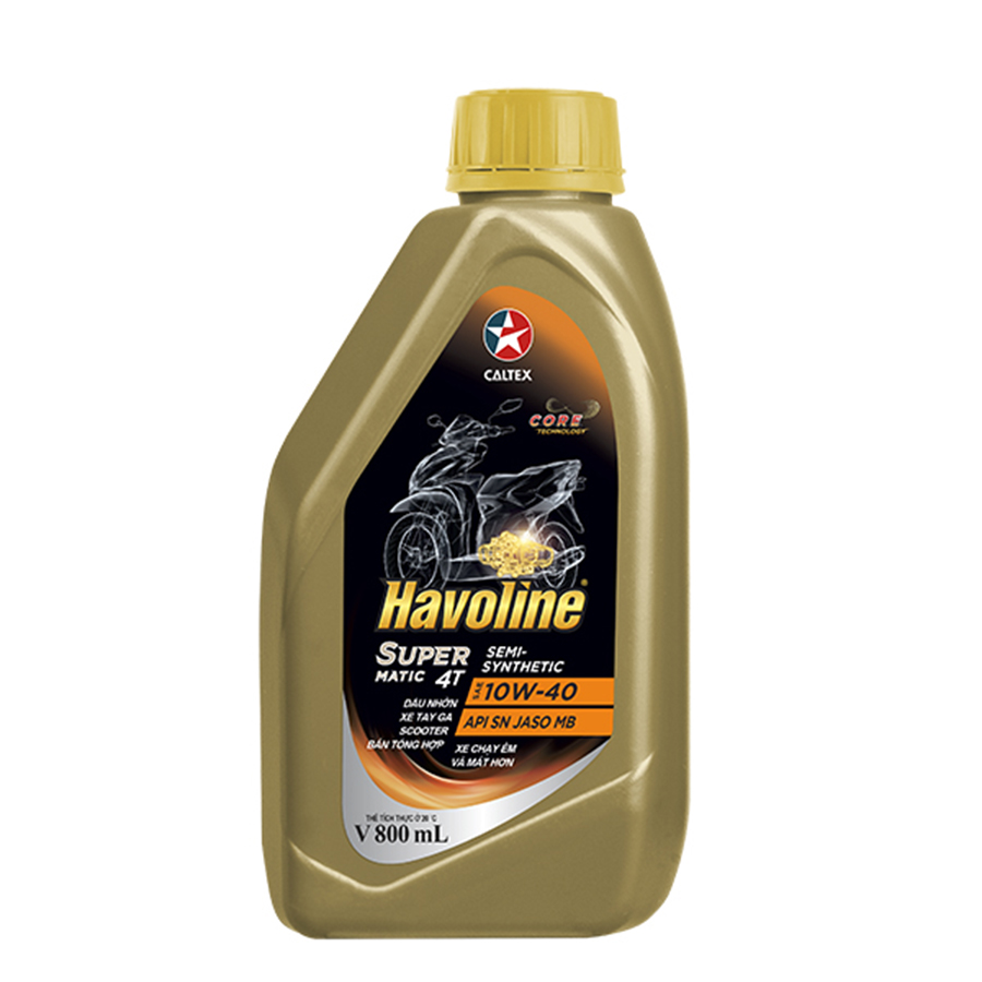 Dầu nhớt bán tổng hợp xe tay ga Caltex Havoline SuperMatic 4T Semi-Synthetic 10W40-0,8L