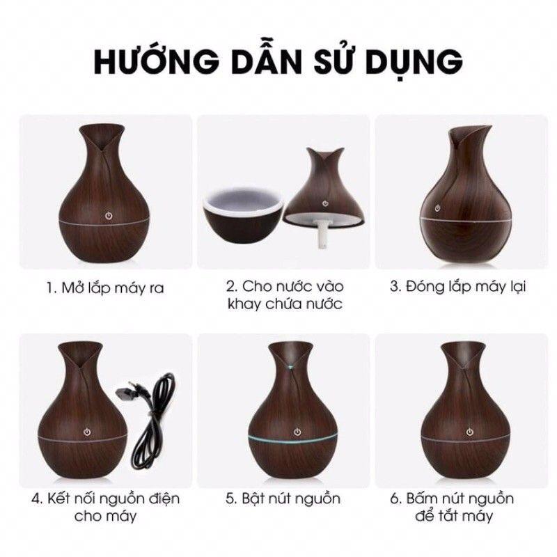 Máy xông tinh dầu vân gỗ hình bình hoa cao cấp ❖Khuyenmai247❖