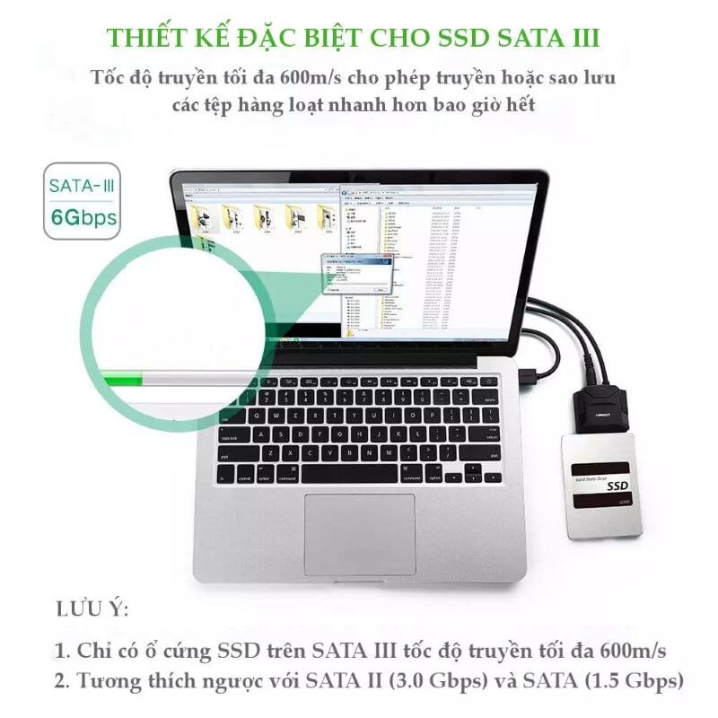 Ugreen UG20611CR108TK 25CM màu đen Bộ chuyền USB 3.0 sang SATA cho ổ cứng có hỗ trợ nguồn - HÀNG CHÍNH HÃNG