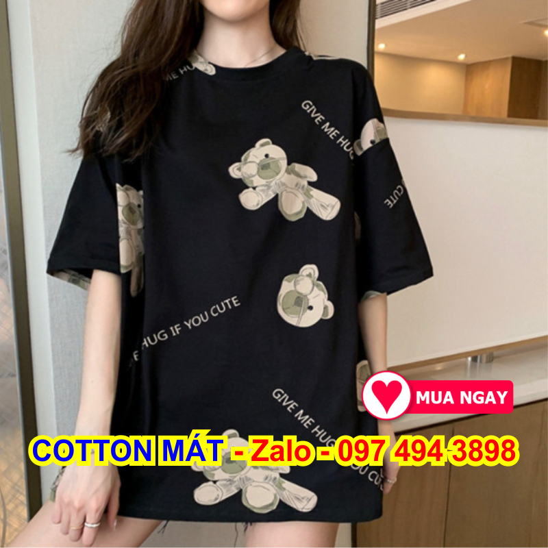 Áo thun, áo phông ngắn tay form rộng phong cách unisex kiểu áo t-shirt hình gấu dễ thương bao xài không phai chống nhăn hiệu quả giặt phơi lên là thẳng tắp