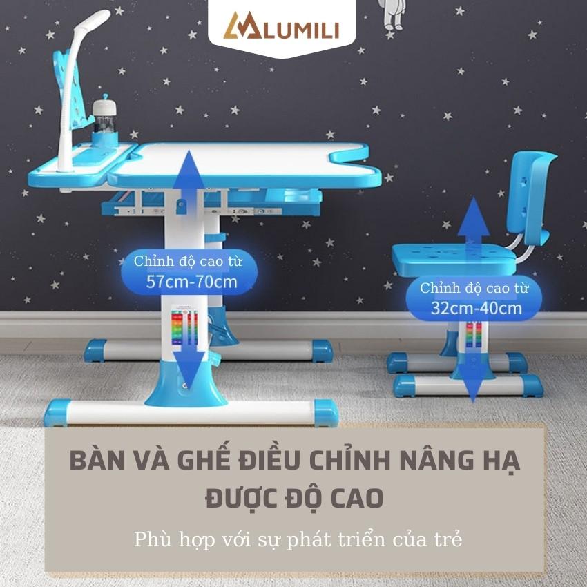 bàn học sinh thông minh chống gù chống cận lumili B8 nâng hạ độ cao nghiêng mặt bàn cho bé