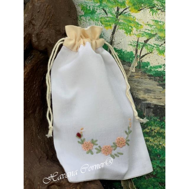 Túi dây rút mini thêu hoa cuốn chỉ 9.5*16.5 cm - Vietnam Handmade Pouch With Embroidery