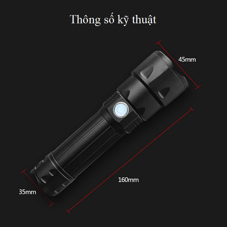 Đèn pin siêu sáng cầm tay tích hợp chế độ zoom ánh sáng, chống nước, pin khỏe M50 ( TẶNG MÓC TREO CHÌA KHÓA TÍCH HỢP TUA VÍT MINI 3IN1 )
