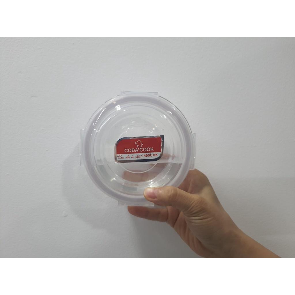 Bộ hộp cơm thủy tinh chịu nhiệt COBA'COCK 1 hộp tròn 400ml 2 hộp vuông 520ml và túi dài- CCR4S53BL