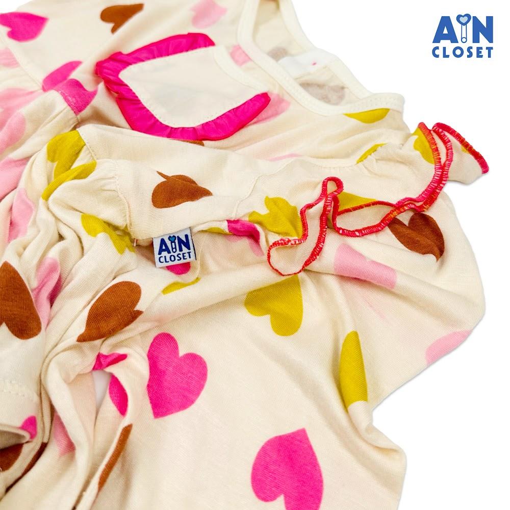 Bộ quần áo Lửng bé gái họa tiết Trái Tim viền hồng thun cotton - AICDBG7NGBBR - AIN Closet