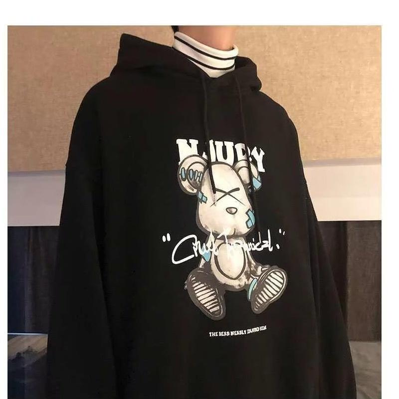 Áo Hoodie Đen In Hình Gấu Phong Cách Hàn Quốc Dành Cho Nam Size M-3XL