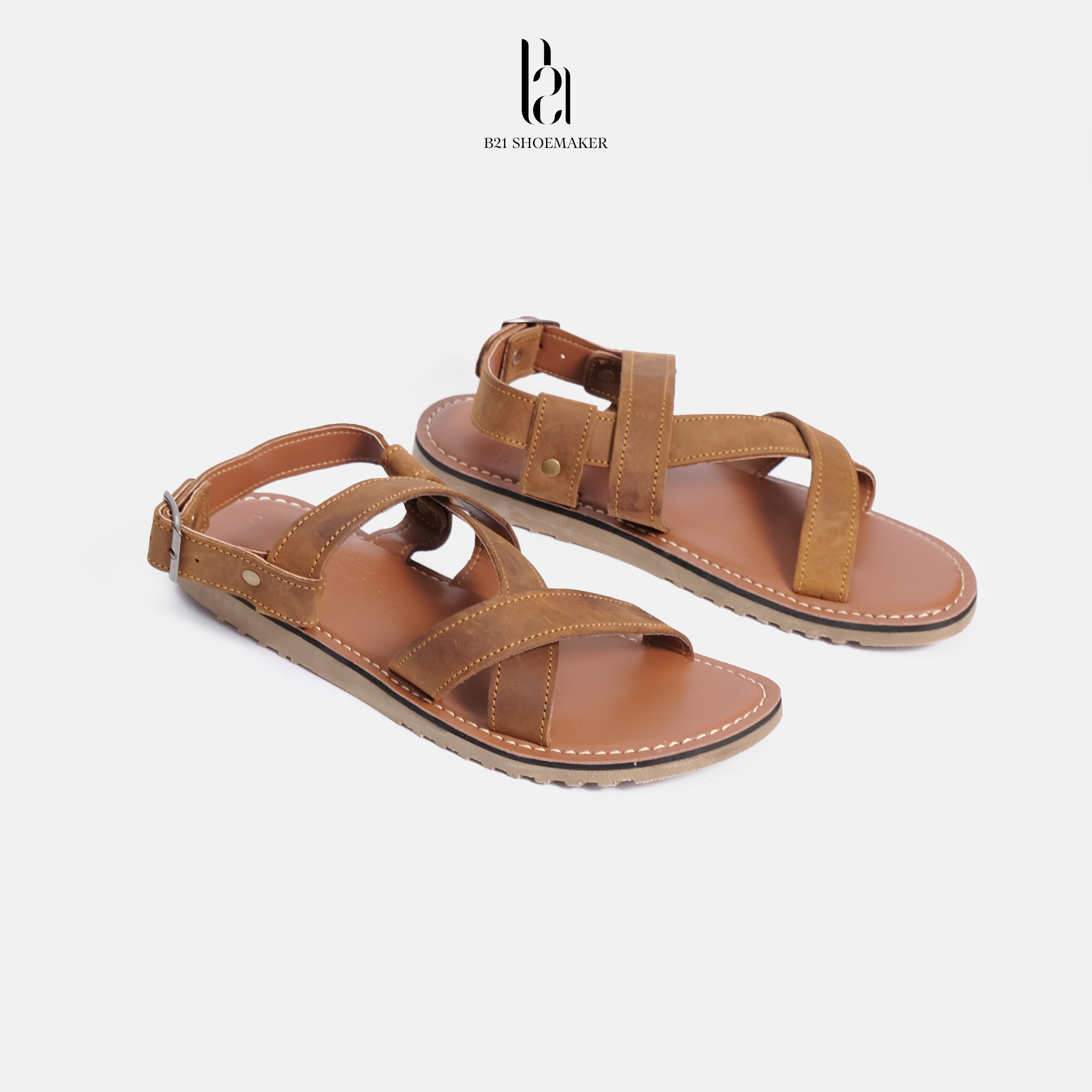 Dép SANDAL Nam Quai Hậu B21 Shoemaker Da Bò Nhập Khẩu Nguyên Tấm Cao Cấp Đế Cao Su Đúc Tăng Chiều Cao Trẻ Trung Tiện Lợi