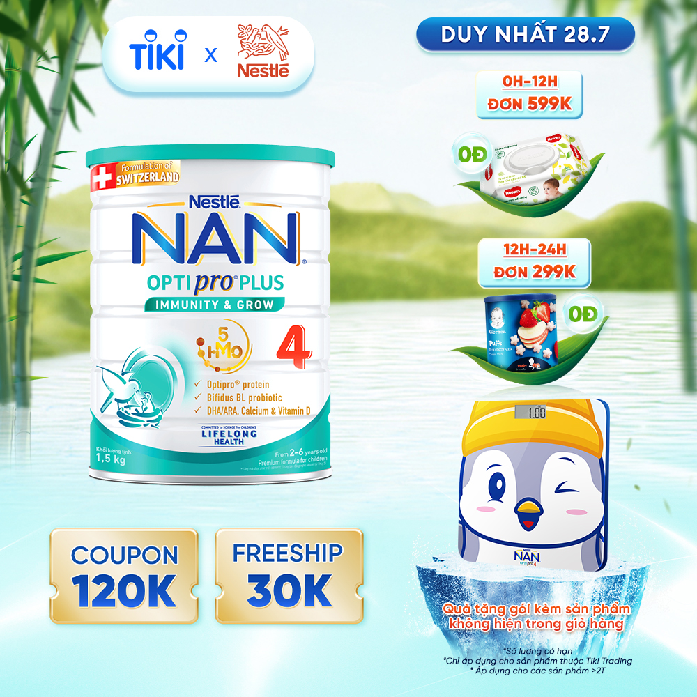 Sữa bột Nestlé NAN OPTIPRO PLUS 4 1500g/lon với 5HMO Giúp tiêu hóa tốt + Tăng cường đề kháng (2 - 6 tuổi) - Tặng Cân điện tử