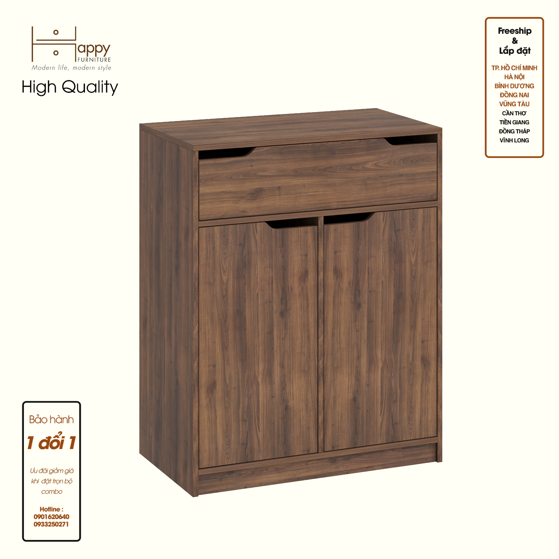 HAPPY FURNITURE , Tủ lưu trữ 1 ngăn kéo 2 cửa mở - ASO, TLT_070 , 80cm x 45cm x 100cm DxRxC