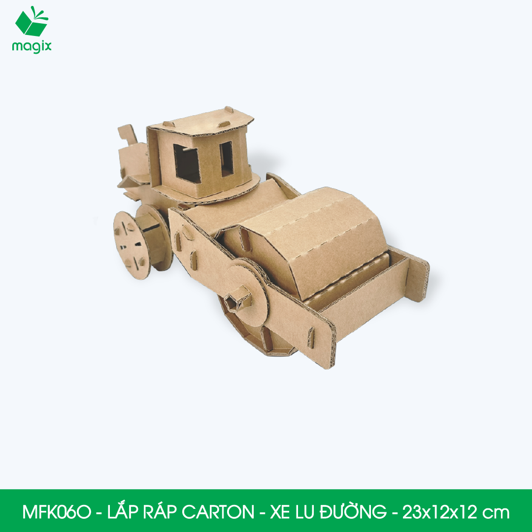 MFK06O - Xe nén đất, đầm đất - 23x12x12 cm - Đồ chơi lắp ráp mô hình từ bìa carton cứng cao cấp