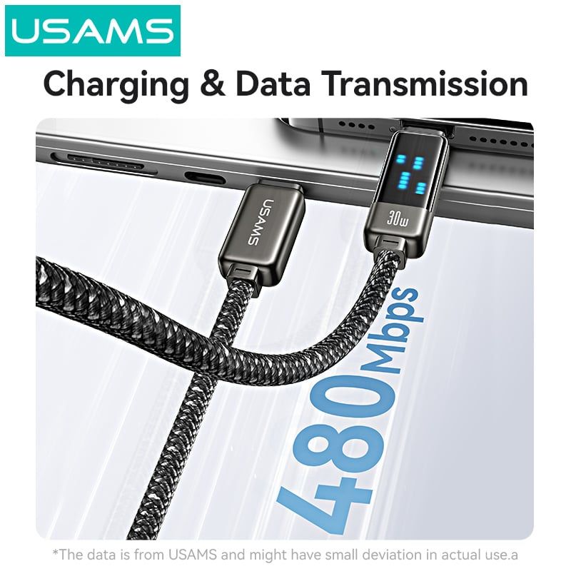 Cáp sạc nhanh USAMS SJ743 Type-C To IP 30W Zinc Alloy Meteor Series dùng cho iphone8/x/11/12/13/14/14pro...(Hàng nhập khẩu)
