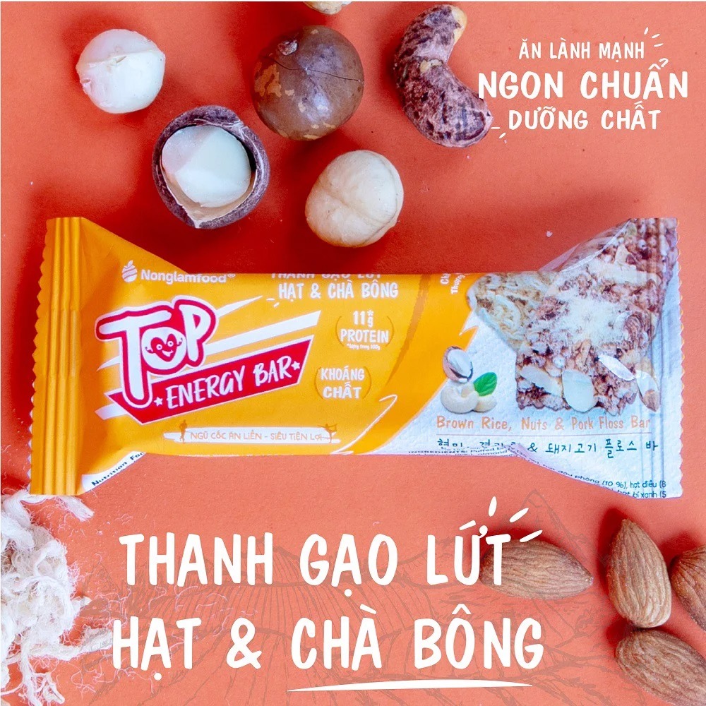 Thanh gạo lứt ngũ cốc Nonglamfood Hạt và Chà Bông Energy Bar Hộp16 Thanh - Bánh ăn kiêng dinh dưỡng thay thế bữa ăn sáng - Ngon chuẩn dưỡng chất - Hỗ trợ giảm cân