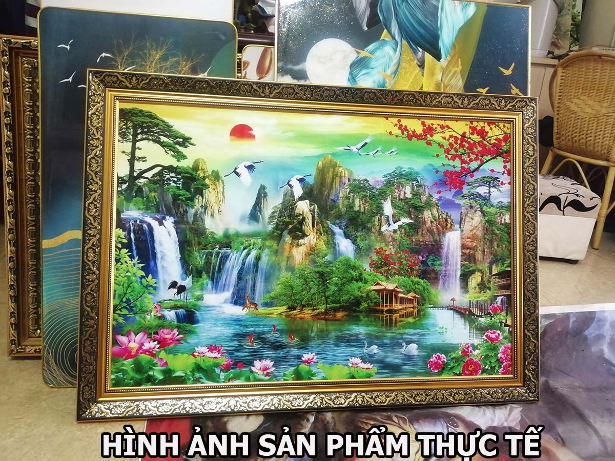 Bức tranh khung hoàn thiện - CHIM CÔNG, PHƯỢNG HOÀNG chất liệu in vải lụa hoặc giấy ảnh bóng gương Mã số: 3628L8