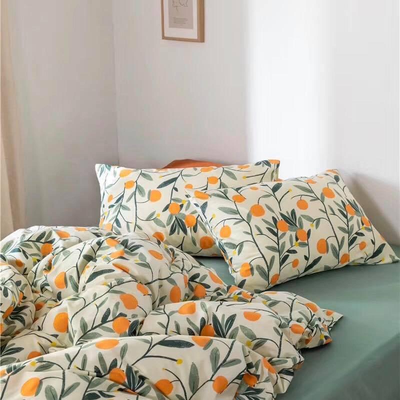 Bộ Chăn Ga Gối Cam Xanh Chăn Ga Gối Nệm Cotton 3D Mềm Mịn - Mịn Decor