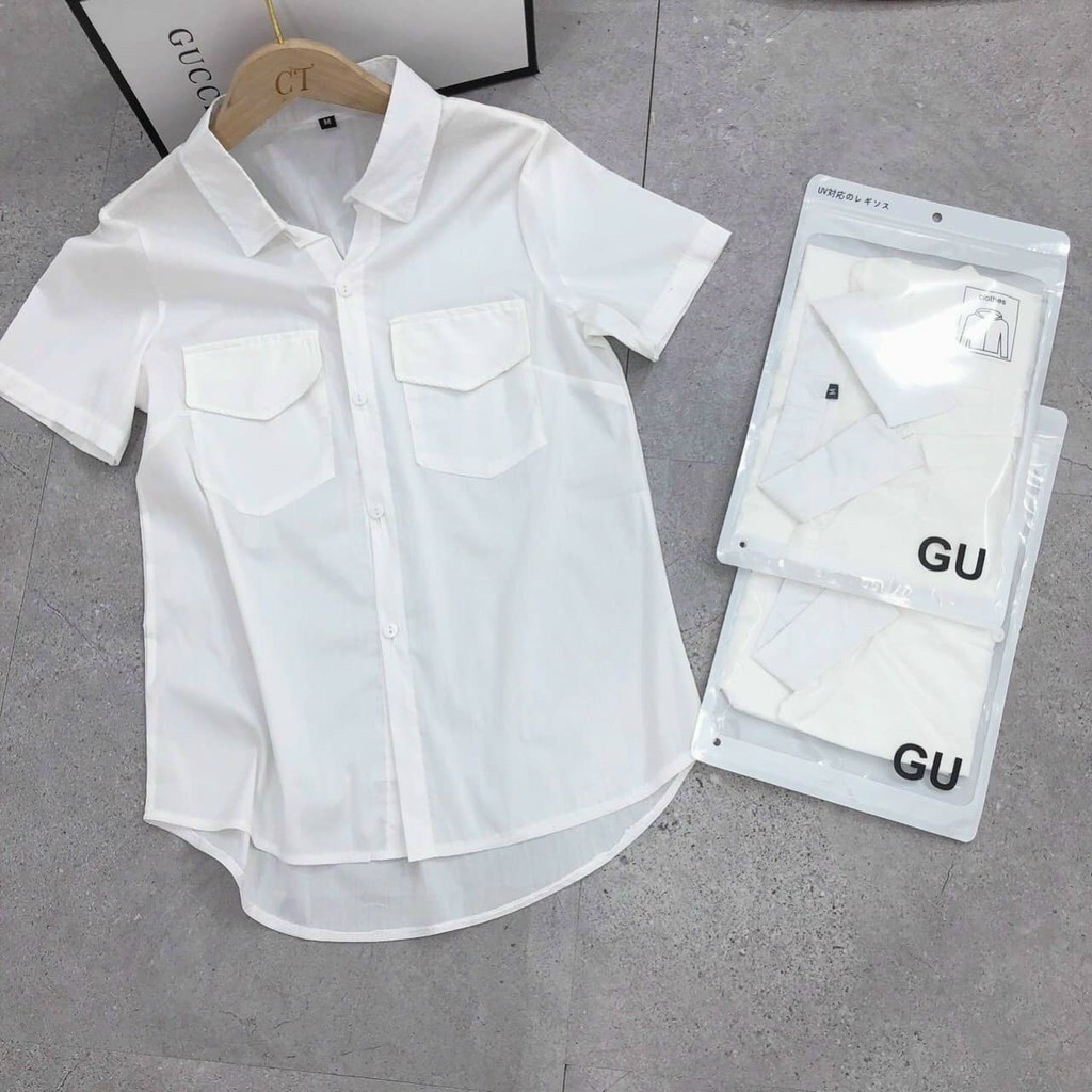 Áo sơ mi trắng cộc tay 2 nắp túi, Áo sơ mi nữ công sở cao cấp kiểu Hàn Quốc form rộng đẹp ngắn tay, ]ÁO SƠ MI TRẮNG CỘC, TAY LỠ CÓ TÚI/ KHÔNG TÚI ULZANG FREESIZE
