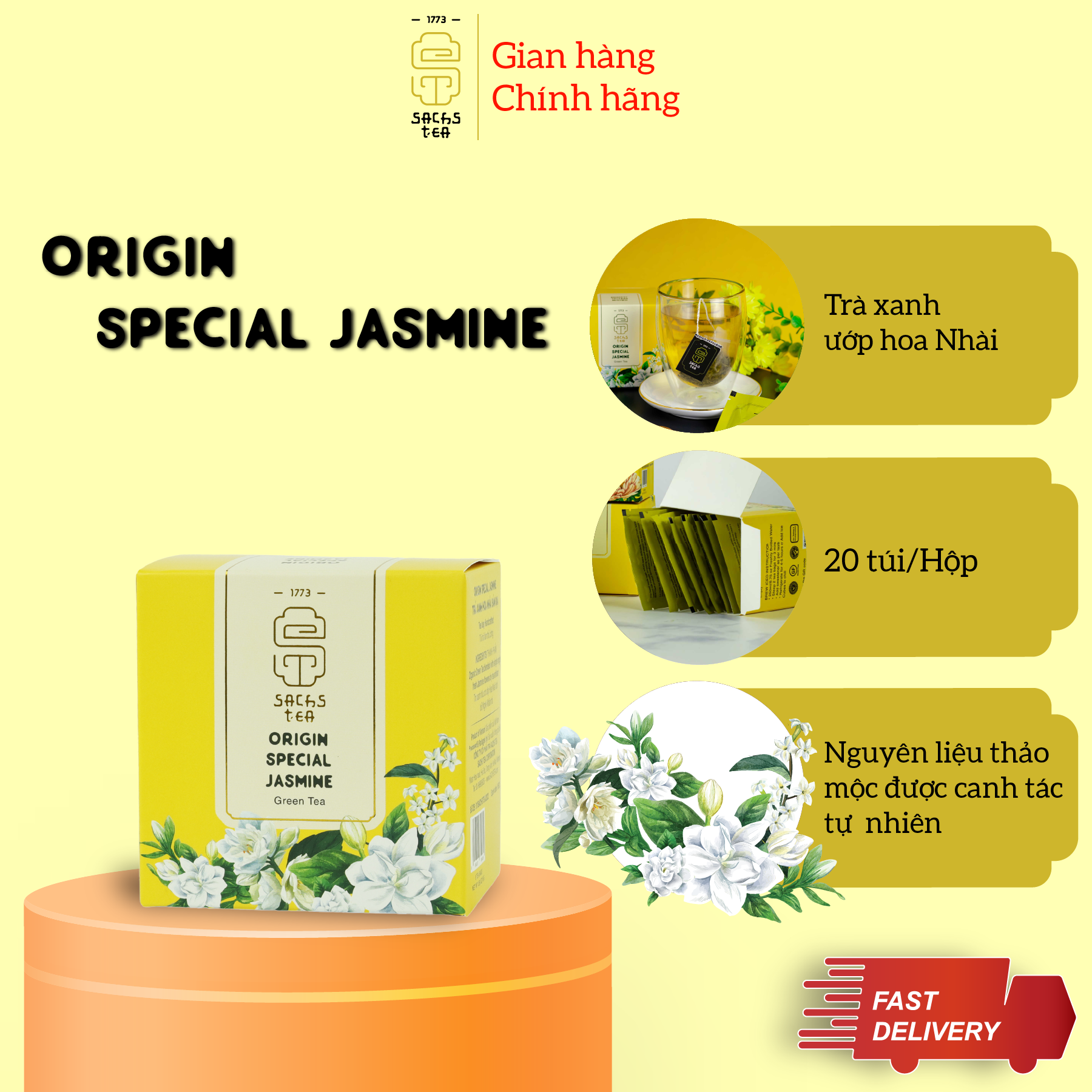 Trà xanh hoa nhài ORIGIN SPECIAL JASMINE SACHS TEA 1773 nguyên bản dễ uống hộp 8 gói