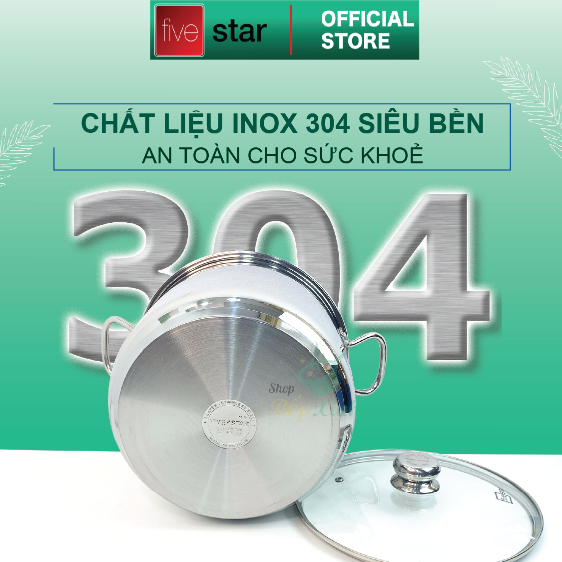 Nồi luộc gà inox 304 cao cấp Fivestar Plus 28cm nắp kính , 3 đáy dùng được bếp gas , hồng ngoại