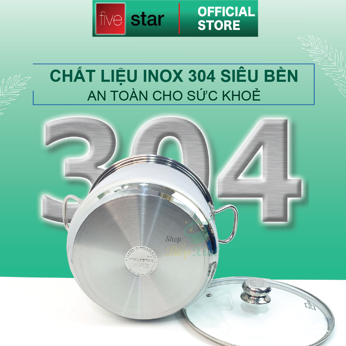 Nồi luộc gà inox 304 cao cấp Fivestar Plus 28cm nắp kính , 3 đáy dùng được bếp gas , hồng ngoại ( tặng 1 vá canh inox )