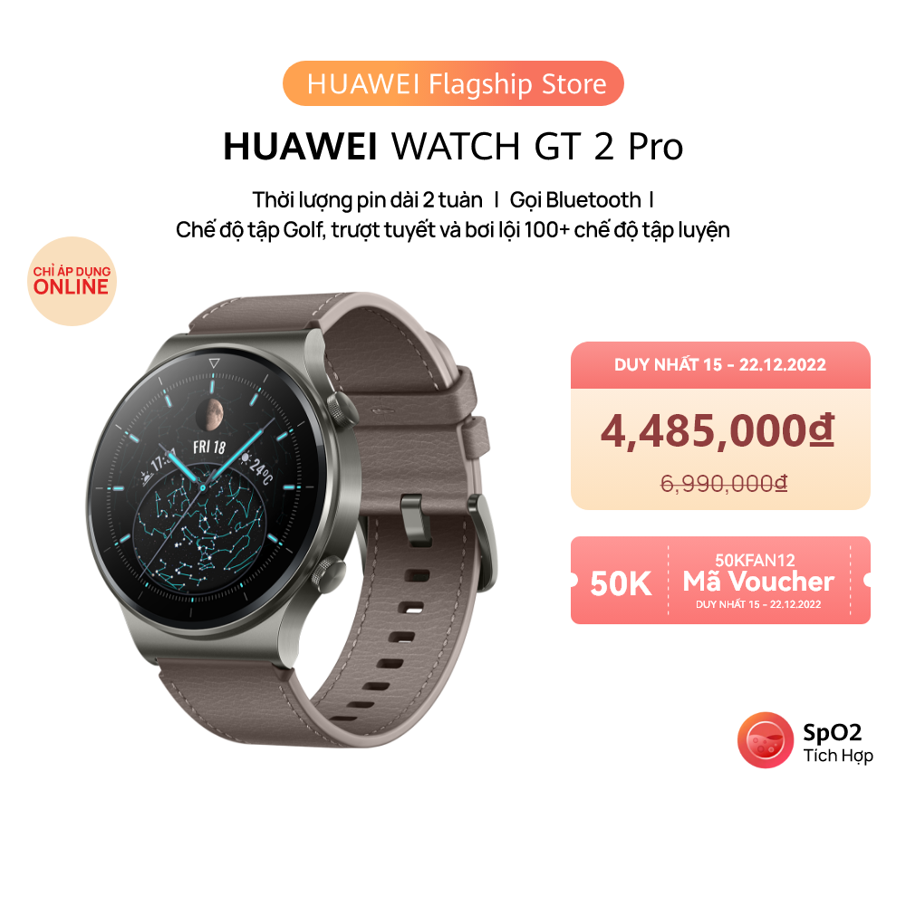 Đồng Hồ Thông Minh HUAWEI WATCH GT 2 Pro | Pin Liên Tục 2 Tuần | Sạc Không Dây | HUAWEI Share Onehop | Hơn 100 Chế Độ Tập Luyện | Hơn 200 Mặt Đồng Hồ Khác Nhau | Mặt Đồng Hồ Sapphire | Hàng Chính Hãng - Xám