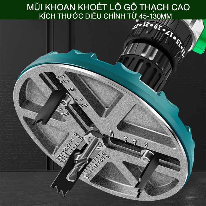 Mũi khoan khoét lỗ gỗ, thạch cao đa năng có điều chỉnh độ lớn 45-130mm