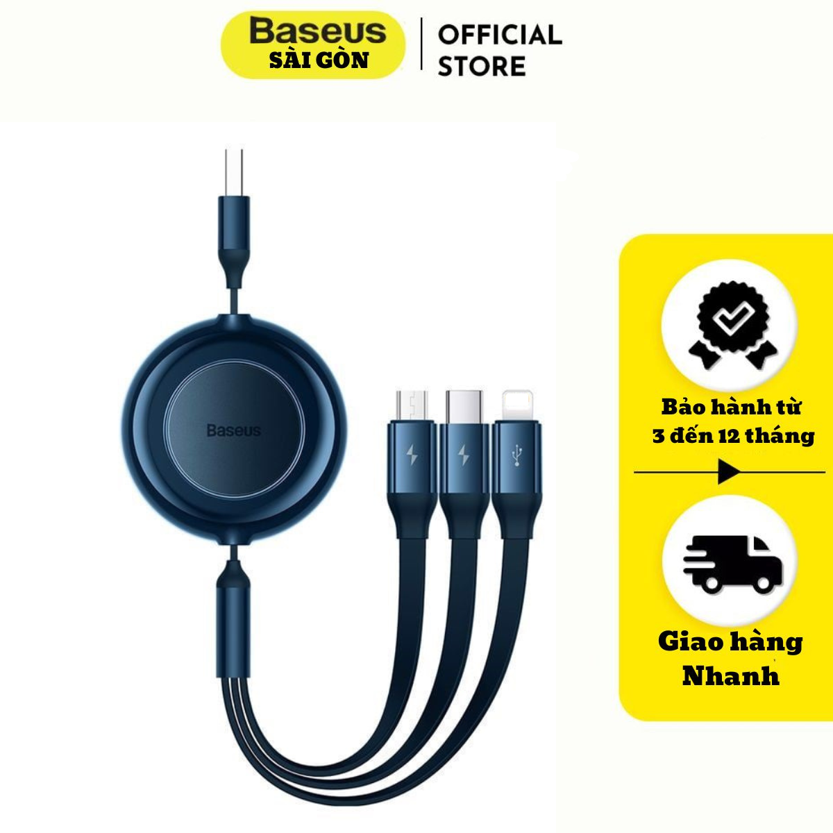 Cáp sạc dây rút Baseus bright mirror 2 series CAMJ 3 IN1 USB to M+L+C 3.5A Dài 1.1M- hàng chính hãng
