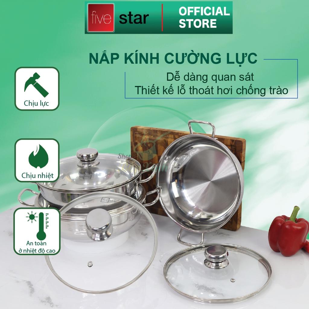 Nồi lẩu um xào inox 430 bếp từ 3 đáy Fivestar nắp kính , tặng 1 vá canh 20cm | 24cm | 26cm | 28cm | 30cm