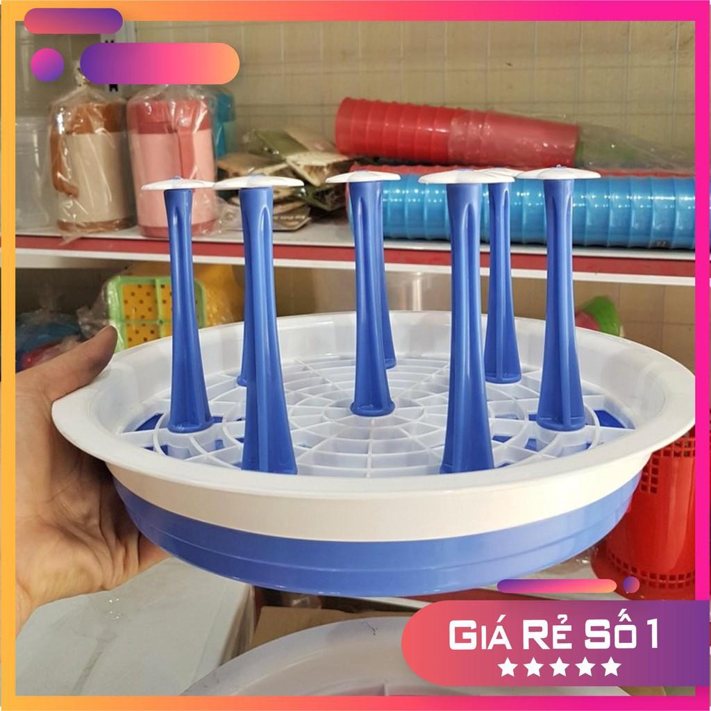 Giá cắm cốc nhựa Việt Nhật tròn 8 que cắm | Khay úp ly cốc có rãnh thoát nước