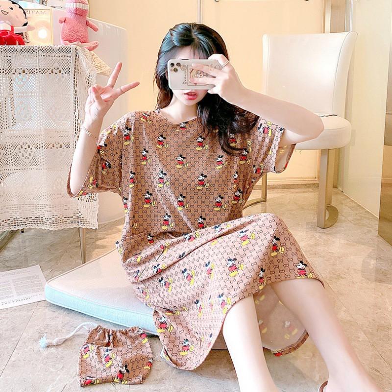 Bộ Đồ Ngủ Ngắn Tay Dáng Rộng In Họa Tiết Hoạt Hình Xinh Xắn Cho Nữ