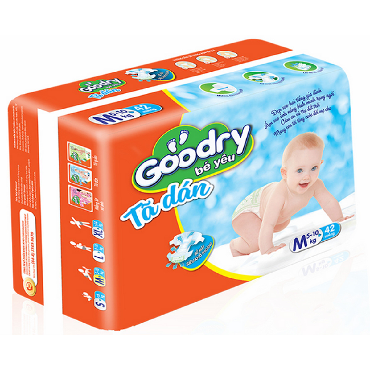 Bộ 3 Gói Tã Dán Goodry Bé Yêu M42 (5 - 10kg)