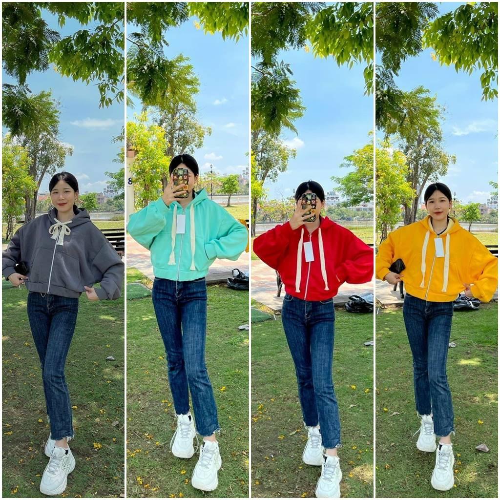 Áo Hoodie Zip Basic Croptop - Áo Khoác Nỉ form Dơi Lửng Unisex (HD100A - Kèm Ảnh Thật)