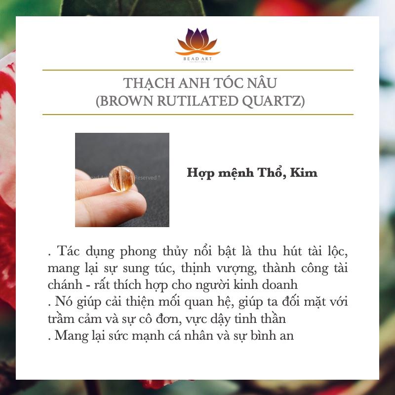 Mặt Dây Chuyền Thạch Anh Tóc Nâu 9mm Loại AA Và Bạc 925, Trang Sức Đá Phong Thuỷ, Thổ, Kim - Bead Art
