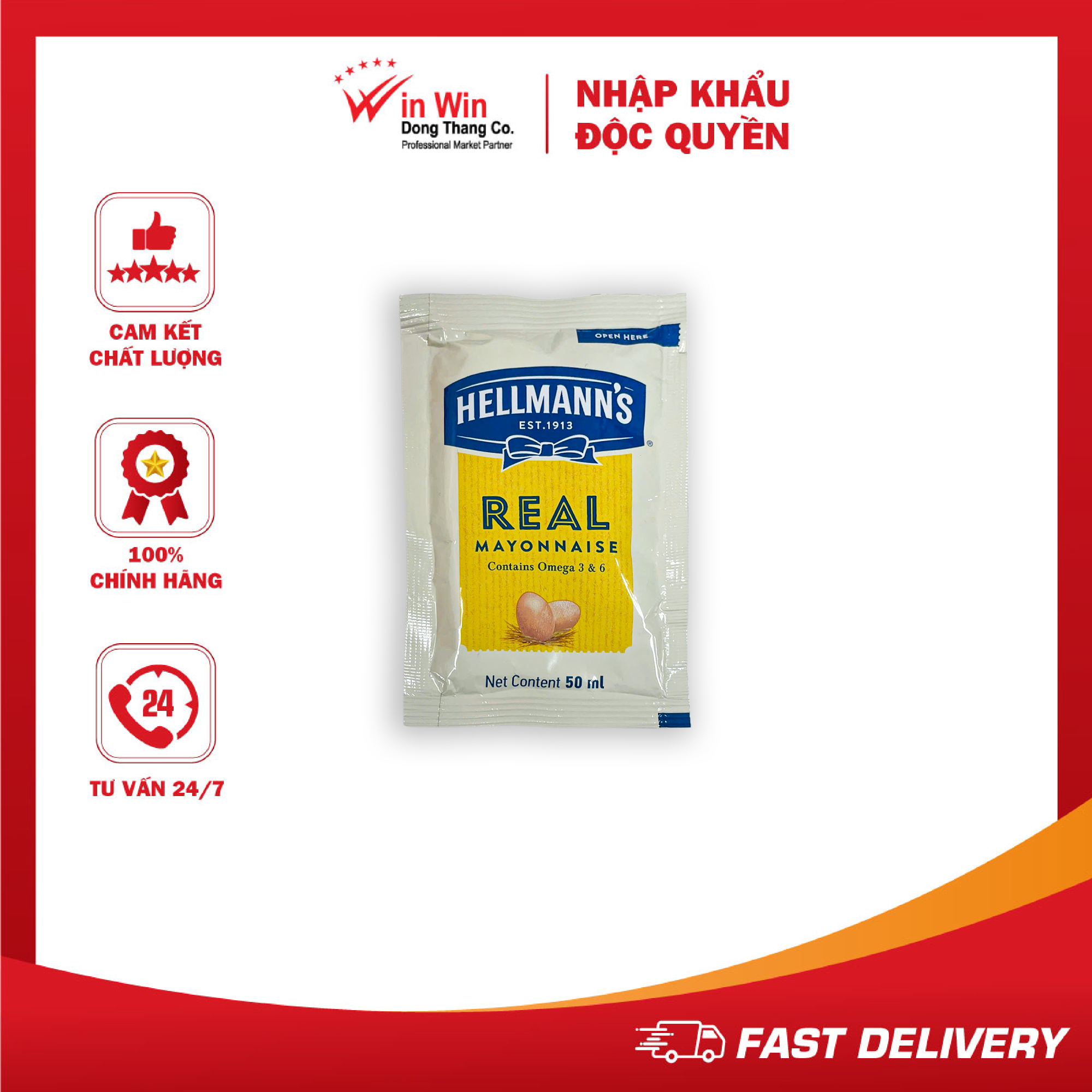 Xốt Mayonnaise Vị Nguyên Bản Hellmann’s 50ml - Thương Hiệu Mỹ, SX Thái Lan | Hellmann’s Real Mayonnaise 50ml