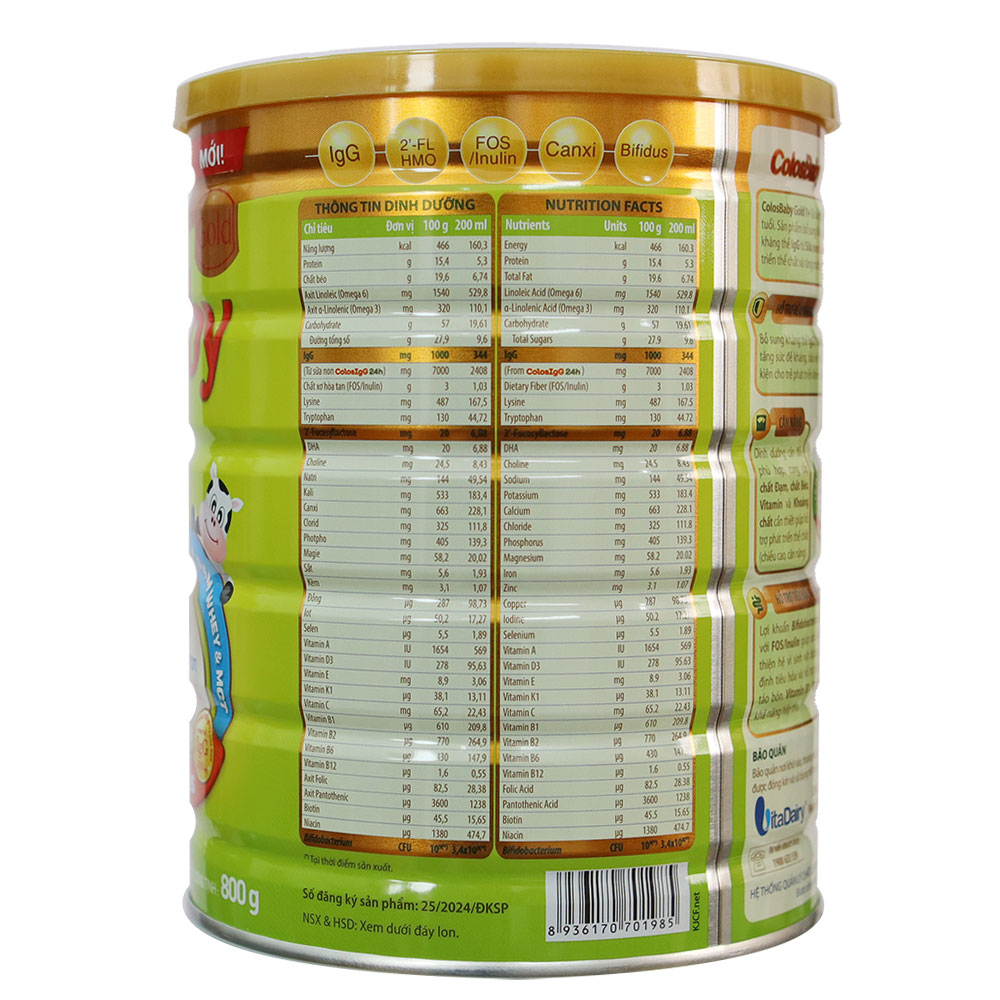 Sữa Công thức Colosbaby Gold 1+ Mới vị THANH NHẠT lon 800G (1-2 tuổi)