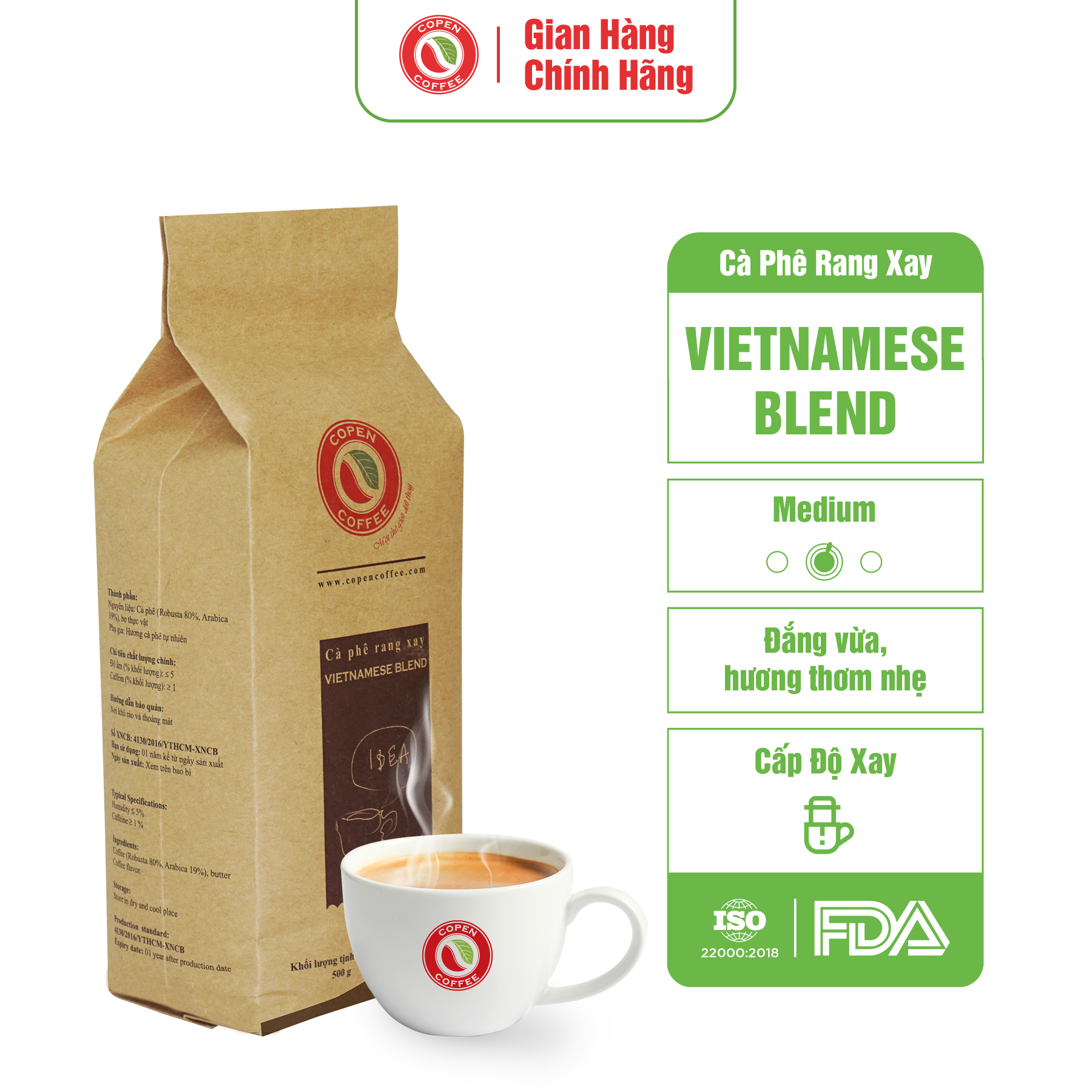 Cà phê rang xay Copen coffee Vietnamese Blend 500g (pha phin)