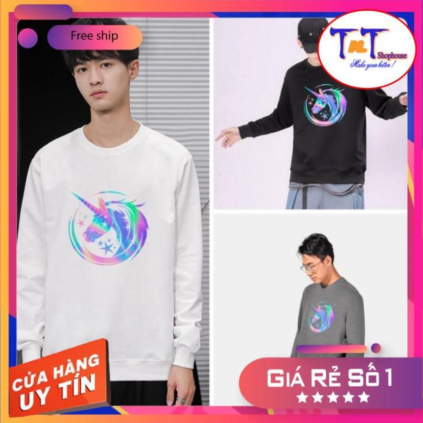 AS37 Áo Sweater Unisex ️/Áo nỉ Ulzzang phản quang unisex dài tay nam nữ - Kì Lân thời trang