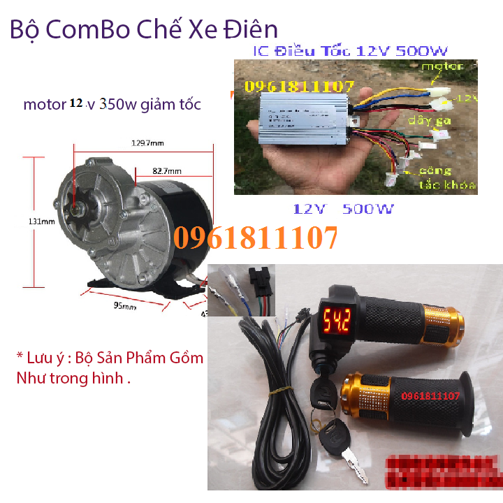 Combo chế xe điện động cơ 12v 350w giảm tốc tay ga