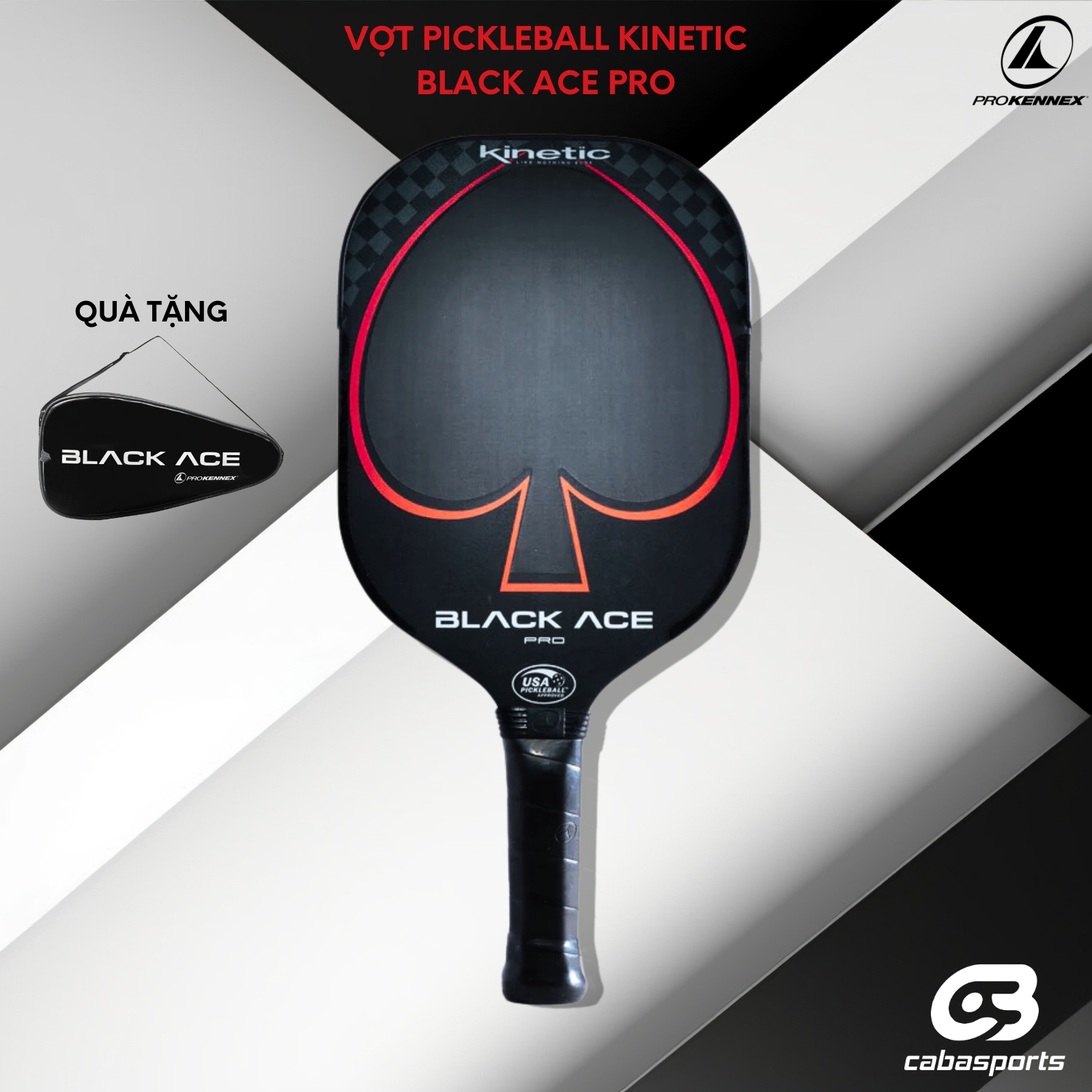 Vợt Pickleball ProKennex Black Ace Pro carbon chất lượng chính hãng tặng kèm túi đựng Bảo hành 9 tháng