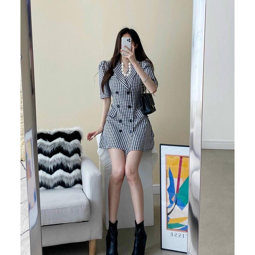 Đầm Caro Cổ Vest