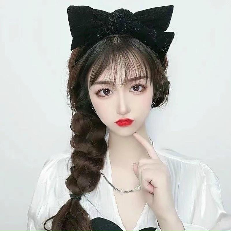 Cài nơ đen dính sẵn tóc nữa đầu cao cấp