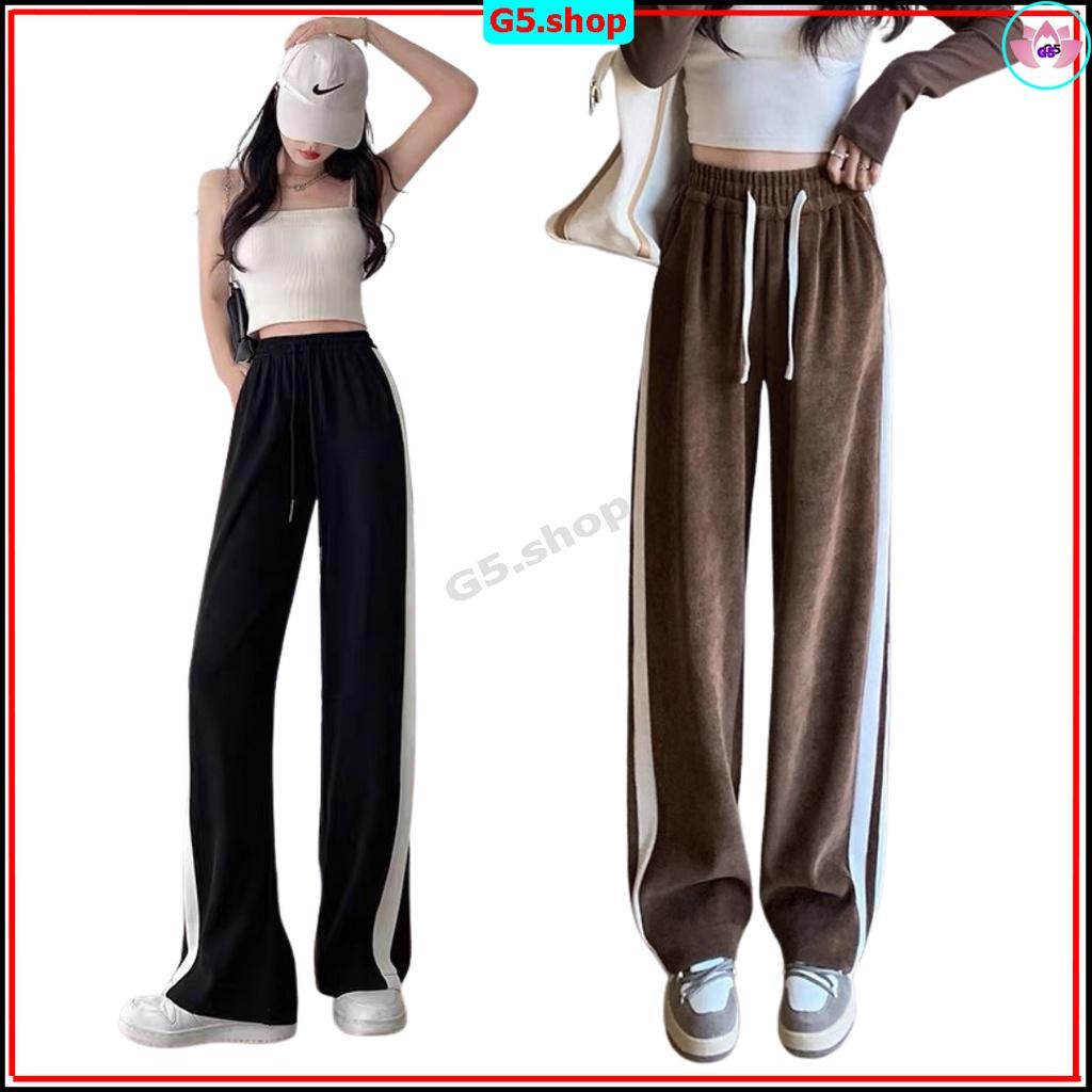 Mẫu mới: quần nhung ống rộng 2 sọc viền thời trang thể thao phong cách unisex nam nữ