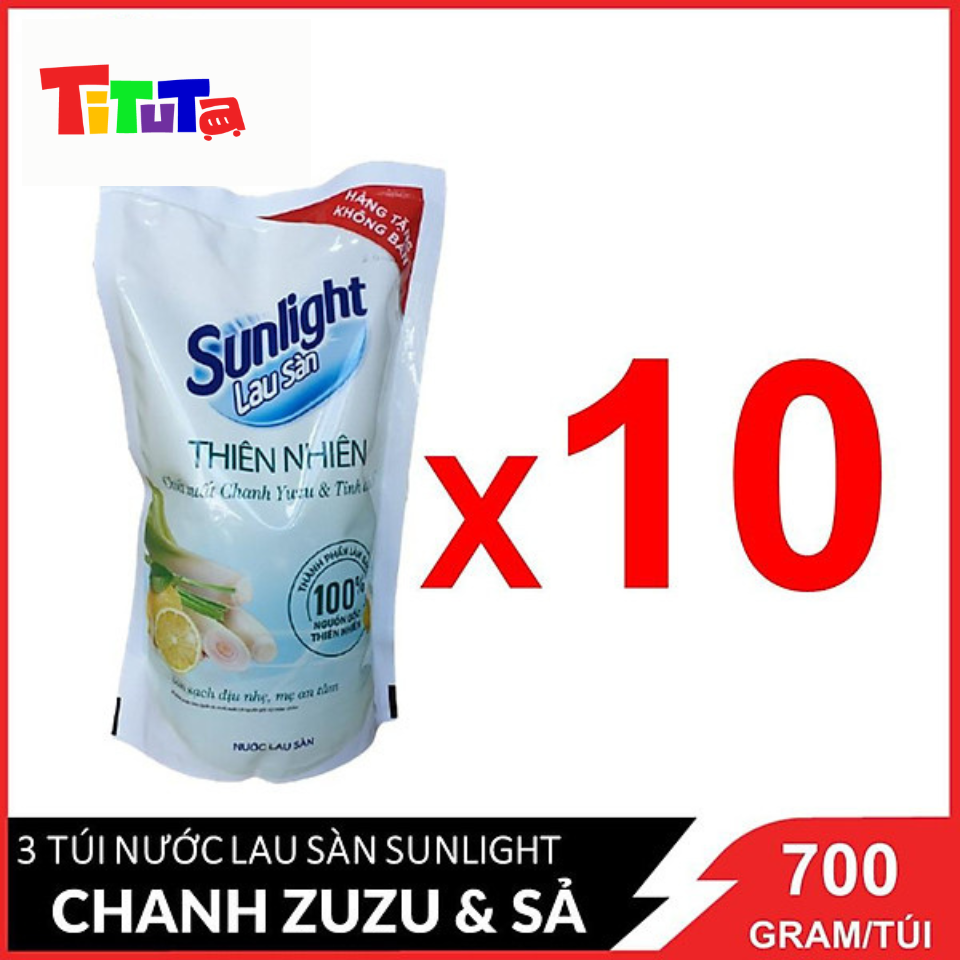 Combo 10 túi Nước lau sàn Sunlight Thiên nhiên chiết xuất Chanh Yuzu &amp; Sả (trắng) túi 700g X10