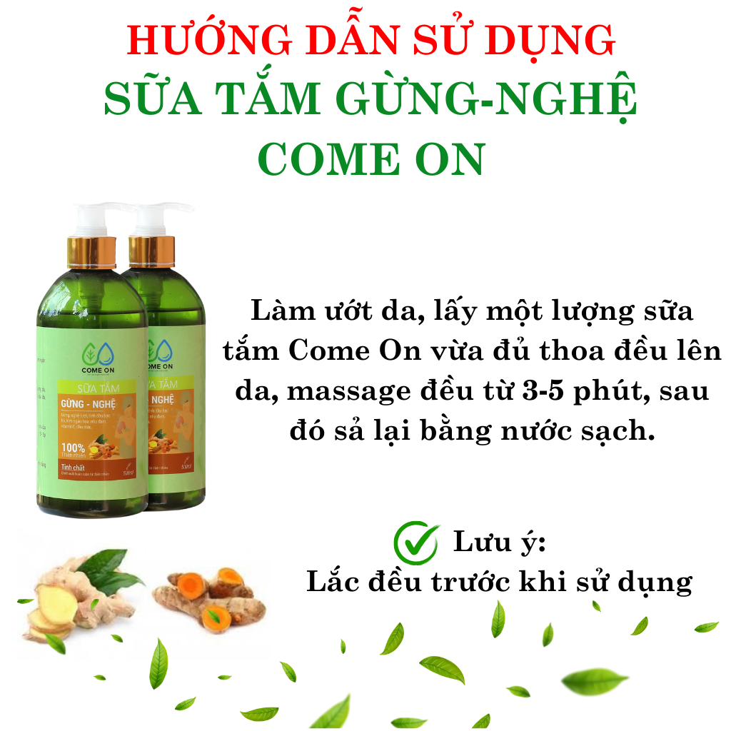 Sữa tắm gừng nghệ Come on chai 500ml, tặng túi thơm cà phê sữa tắm trị mụn lưng, sữa tắm tẩy tế bào chết, sữa tắm trắng da