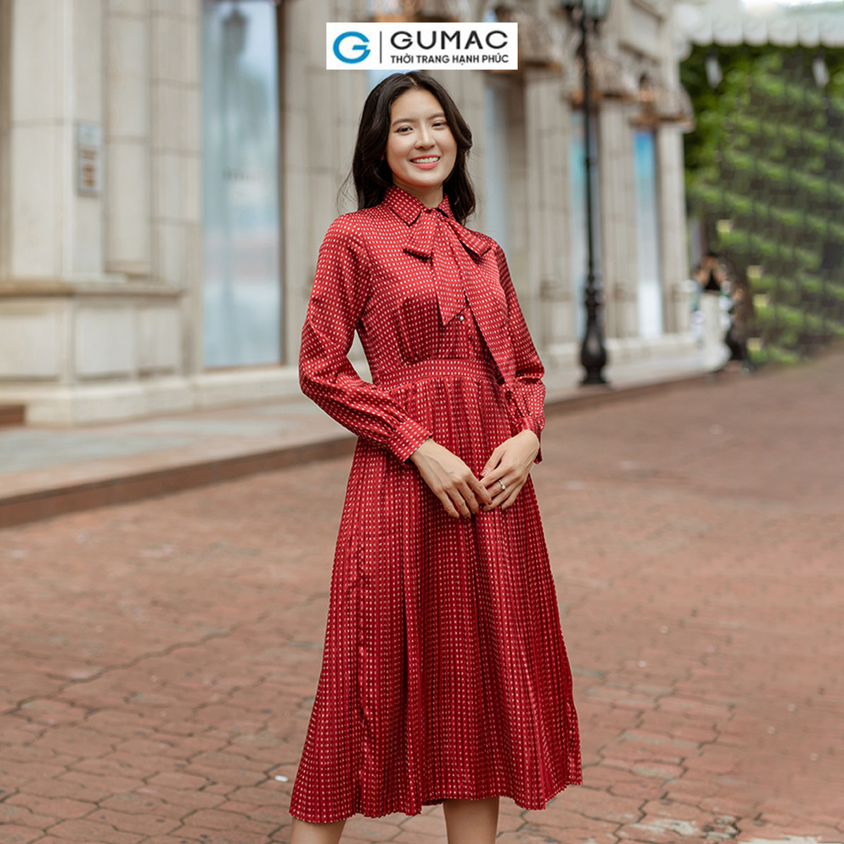 Đầm dập ly buộc nơ phong cách thời thượng thời trang GUMAC DD06042